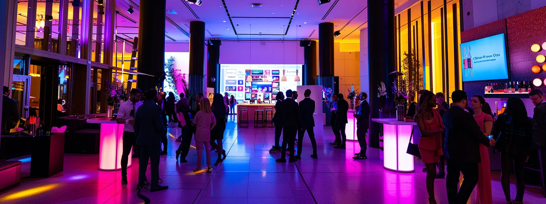 Make Your Event Shine with Photo Booth Rental NJ Services 4 a sleek, modern event space features an elegantly designed photo booth, surrounded by vibrant decor and guests capturing memorable moments, with a displayed pricing chart highlighting rental options prominently in the background.