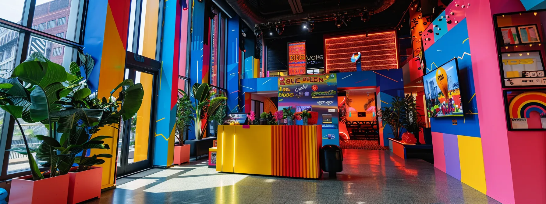 I Found the Best Philly Photo Booth for My Event! 6 a vibrant and festive photo booth setup brimming with colorful props and backdrops, set against a sleek urban event space, where guests interact and capture fun memories, embodying an engaging and memorable experience.