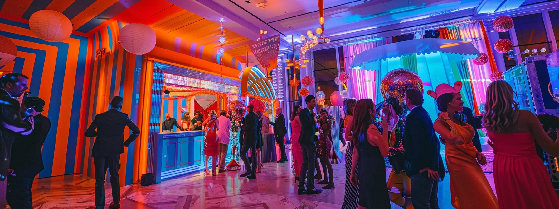 Make Your Event Shine with Photo Booth Rental NJ Services 6 a vibrant indoor event setting showcases a stylish photo booth with fun props, surrounded by mingling guests celebrating at a wedding reception, capturing joyful moments amidst elegant decorations and festive lighting.