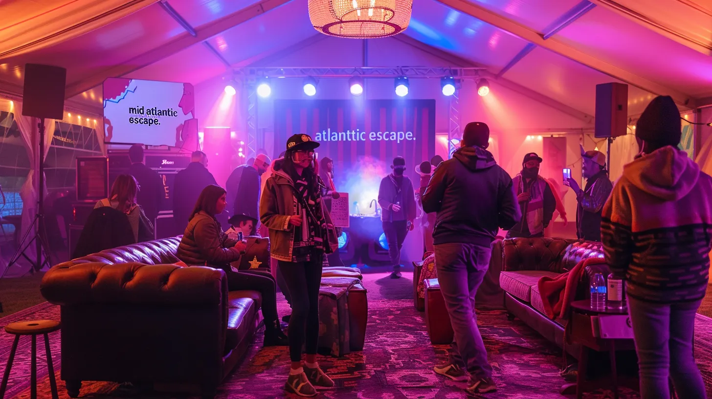 a stylish mobile escape room tent, branded 