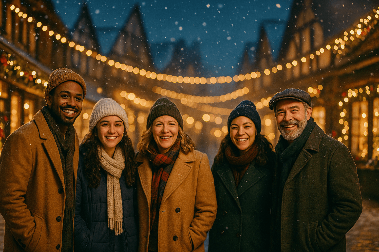 AI CHRISTMAS BOOTH 2 Example: snowy village AI background with guests