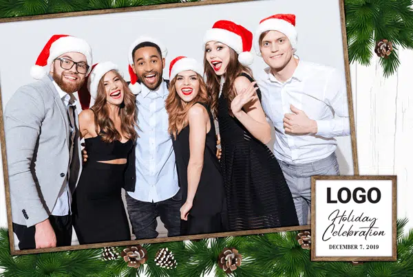 Holiday photo booth print with branded overlay